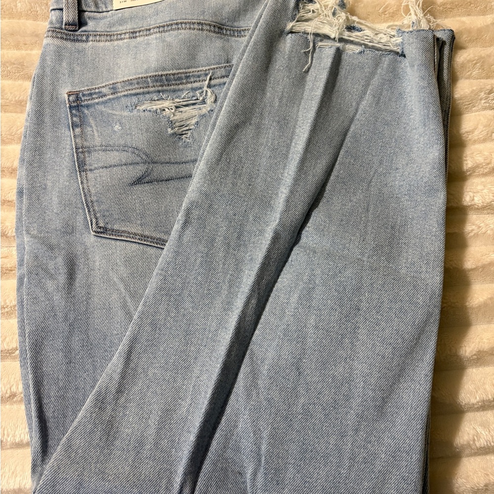 Light Blue Distressed Curvy Mom Jeans